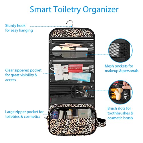 FINTIE Hanging Toiletry Bag Portable Travel Cosmetic Makeup Organizer - color: Leopard