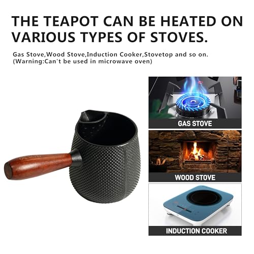 Small Cast Iron Teapot, Japanese Style Tea Kettle without Lid, 20.3oz Tea Pot with Stainless Steel Tea Ball for Loose Tea, Wooden Side-handle Tea Set for Stovetop Safe(600ml) - color: 20.3oz Dots Pattern