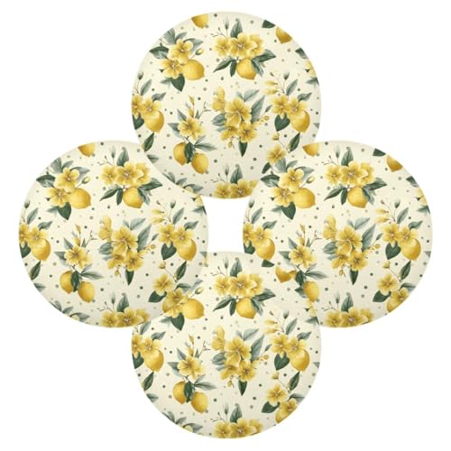 Lemon and Leaf Round Placemats Washable ‌Heat Resistant‌ ‌Non-Slip Place Mats Table Place Mat for Kitchen Dining - color: Lemon and Leaf, size: 15.4x15.4inx1