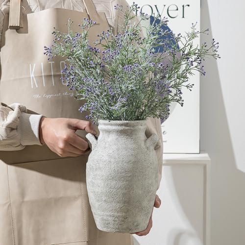 Enra Gray Textured Ceramic Vase with Handles, 9.76" Rustic Farmhouse Decor - color: Farmhouse-9.76 in