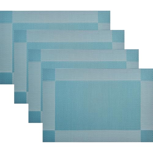 Vinyl Placemats Heat-Resistant Table Mats Washable Easy Clean Plastic Placemat for Kitchen Dining Table Set of 4 Indoor Outdoor (Baby Blue) - color: 01: Baby Blue, size: 4 Placemats