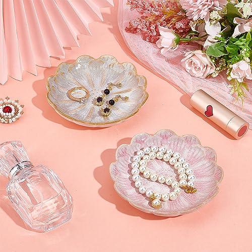 NBEADS 2 Pcs Ceramic Jewelry Tray, Lotus Flower Ring Dish Holder Porcelain Trinket Tray Decorative Trinket Plate for Ring Necklace Bracelet Jewelry Watch Key Gift, Whitesmoke/Pink - color: 2 Colors-Pink Lotus Flower