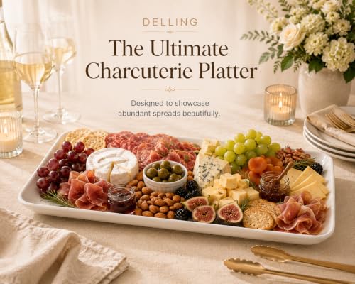 DELLING Serving Platter Set 18/16/14 Inch, Large White Porcelain Serving Trays for Entertaining, Rectangular Platters for Turkey Fruit Appetizer Party Wedding, Microwave Oven Dishwasher Safe, 3-Pack - color: White, size: 18/16/14inch