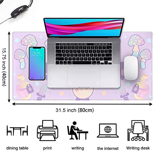 Kawaii Purple Desk Mat,Cute Witchy Elements Mouse Pad, Desk Pad Mystical Goth,XXL Gamig Desktop Mat,Extended Keyboard Mousepad Large for Computer Laptop,Girl Gamer Desk Decor 31.5''x15.7'' - color: Blue Purple