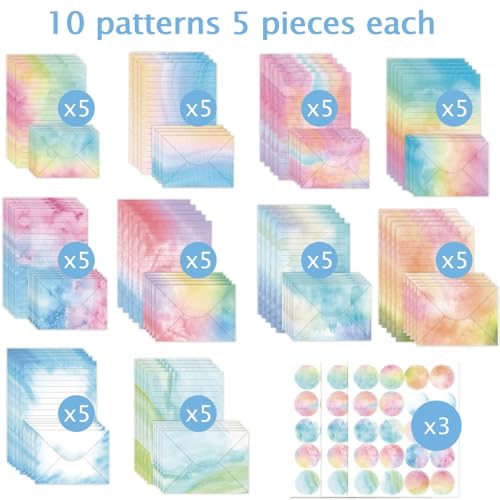 160 Pcs Stationery Paper Envelopes Set - color: Watercolor