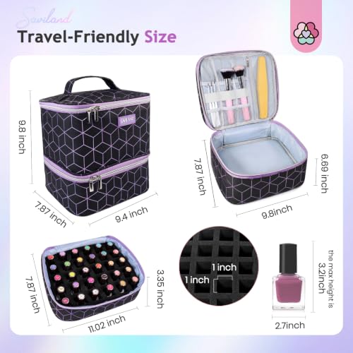 SAVILAND PU Leather Nail Polish Organizer Bag for Nail Tech, Black - color: Black-02