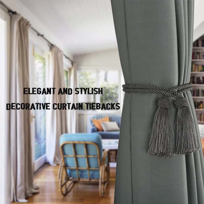BEL AVENIR 4 Pack Handmade Rope Tassel Curtain Tiebacks - color: Charcoal, size: 4 Pack