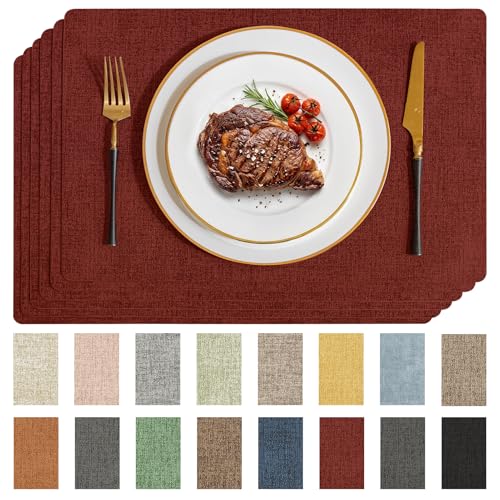 Romanstile Faux Leather Vinyl Placemats Set of 6, Red - color: Red