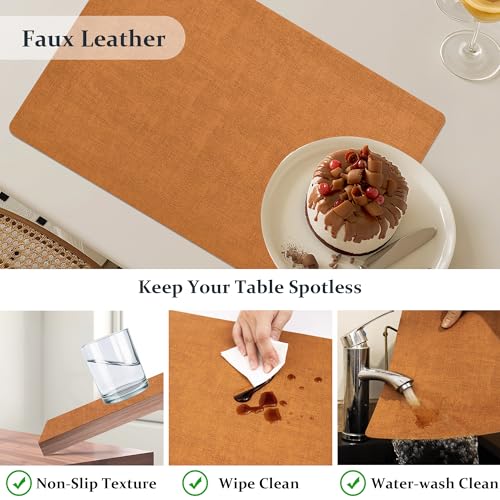 FROMHEART Faux Leather PU Placemats Set of 4 (Orange Grey,11.8" x 17") - color: Orange-grey, size: Set of 4
