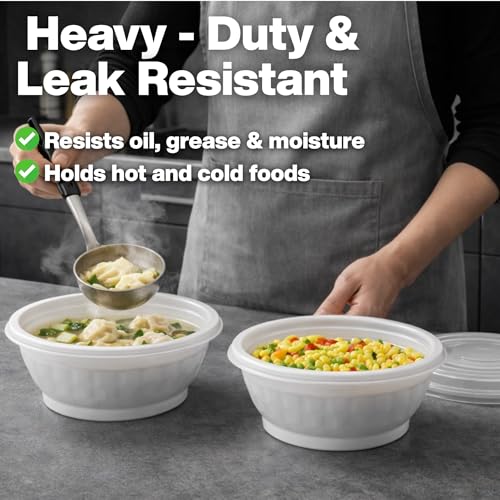Disposable Noodle Bowls with Lids 36 oz, White Microwaveable Noodle Bowls with Lids Durable, Reusable & Leak-Resistant Food Containers | Microwave & Freezer Safe, 40 Sets, White - color: White, size: 36oz