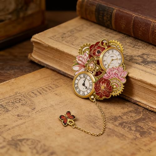 4 PCS Vintage Metal Bookmarks, Steampunk Book Mark with Clock&Flower Pendant for Book Lovers, Students, Teachers, Writers - Unique Reading Gift for Birthday, Graduation, Christmas - style: 4Pcs Rose Time