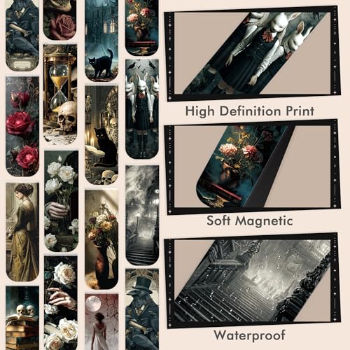 30 Pcs Dark Academia Magnetic Bookmarks, Aesthetic Gothic Witchy Book Marks for Women, Halloween Magnet Book Marker Clips for Book Lovers, Dark Romance Merch Bookish Gifts - style: Dark Academia 01