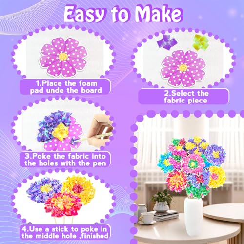 Poke in Fun Art Flower Craft Kits for Kids,Arts and Crafts for Kids,Mess Free Kids'Paper Craft Kit,Party & Home Décor,DIY Art Supplies Creative Activity Birthday Gifts,Toys for Girls Boys Ages 4-10+ - style: Flower Bouquet