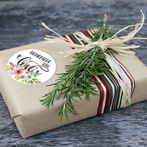 Floral Handmade Stickers, 1.4 Inch Round, 500 Labels per Roll (1 Roll), Adhesive Labels