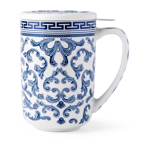 AmorArc Tea Cup With Infuser and Lid, 18oz Loose Leaf Tea Mug With Steeper - color: Classical Pattern