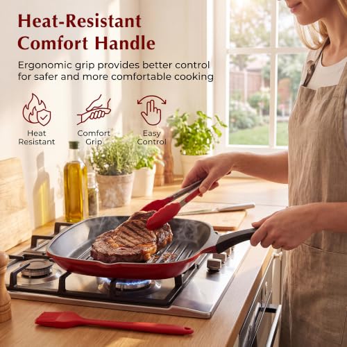 11" Nonstick Grill Pan for Stove Top, Square Steak Grill Skillet