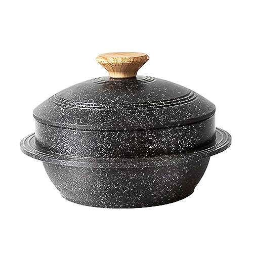 Cast Aluminum Pot with Lid, 7 in Non-Stick Casserole Dish Korean Stone Bowl Induction Compatible, Black - color: Black, size: 7 in