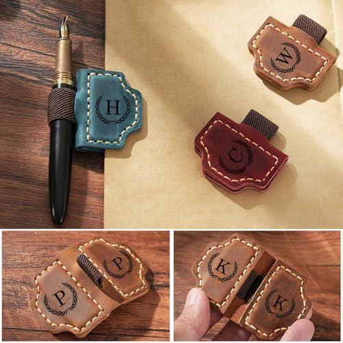 Artlaza Personalized Magnetic Leather Bookmark with Pen Holder - 26 Letters Custom Book Mark with Name Initial Engraved Book Marker for Readers, Book Lovers, Travelers - Gift for Women & Men(Blue，F - color: Blue, size: F