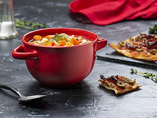 KooK French Onion Soup Crocks with Lids & Handles, Set of 4, Cherry Red - color: Red