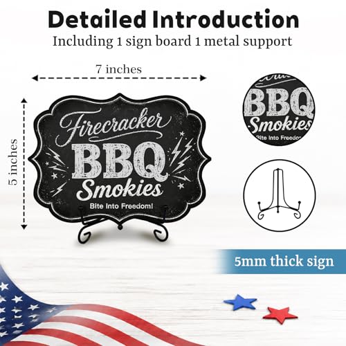Patriotic BBQ Table Sign for Hot Dog Stand, Wooden Independence Day Food Display with Metal Stand, 5 x 7 Inch Buffet Decor for Restaurant, Food Truck, Cookout - A05 - color: DLR A05