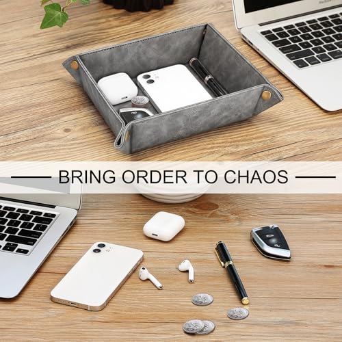 SITHON Valet Tray Desktop Storage Organizer Nightstand Caddy Holder - color: Gray