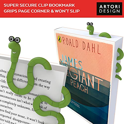 Funny Bookworm Clip Bookmarks for Kids - Green - color: Green