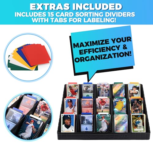Storage Standard Card Sorting Tray - Stackable Trading Cards Organizer - 15-Compartment Tray Sorter for Organizing Raw, Sleeved or Toploaders - Includes Organization Insert Dividers
