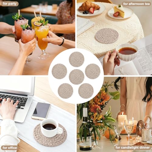OIAHOMY 10 Pcs Drink Coasters with Holder, Boho Cotton Woven Coaster Set, Absorbent Coaster Protection for Various Cups, Ideal for Coffee Tables Home Decor and Gift, 4.3 Inches, Brown - color: Brown, size: 10Pcs
