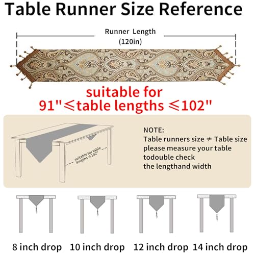 Luxury Vintage Design Table Runner 120 inches Long Embroidery Jacquard Fabric with Multi-Tassels Table Runners for Dining Room Dresser Wedding Holiday Party Fireplace Decorations (Coffee, 12X120inch) - color: Coffee, size: 12X120inch