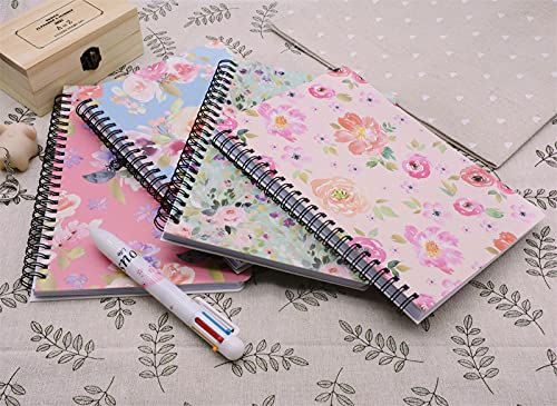 Yansanido Spiral Notebook, 4 Pcs A5 Thick Flower Design Hardcover 8mm Ruled 4 Color 80 Sheets -160 Pages Journals for Study and Notes (flower) - style: flower