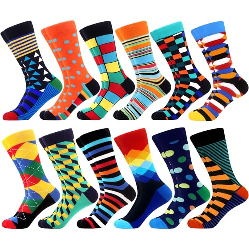 WeciBor Men's Combed Cotton Novelty Crew Socks Size 7-15 - color: Red/Yellow/Blue/Green/Multicolor Geometry-12m, size: 7-12