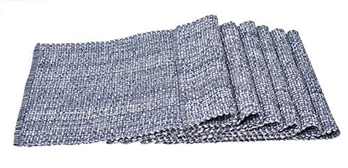 Urban Villa Two Tone Placemat Cotton Tablemat 14x20 (Set of 6) Blue White - color: Blue/White, size: 14" x 20"