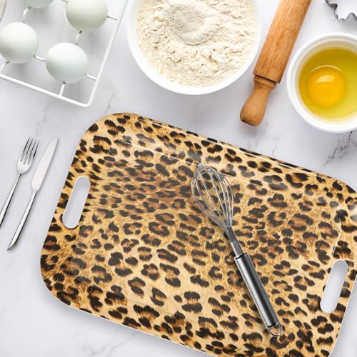 Serving Trays with Handles, 14.5 x 9.8 inch Rectangular Plastic Tray for Restaurant, Kitchen, Brown Leopard - color: Brown Leopard