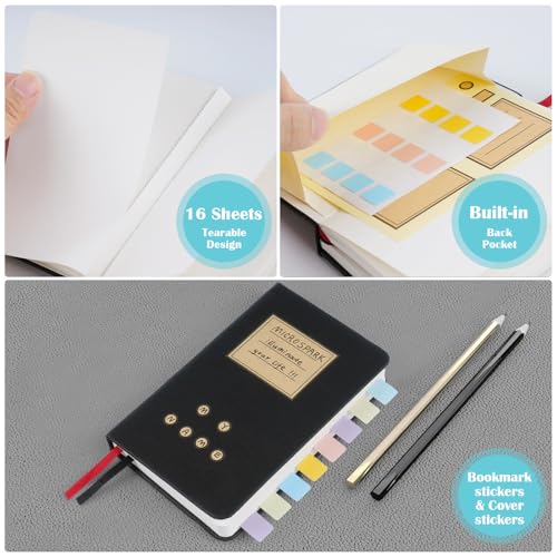 Pocket Dotted Notebook, 2-Pack Dot Grid Notebook, Dotted Journal with Stickers, 3.5" x 5.5" Hardcover, Small Mini A6 size, 160 Pages, 100 gsm Thick Paper, Black - color: Black