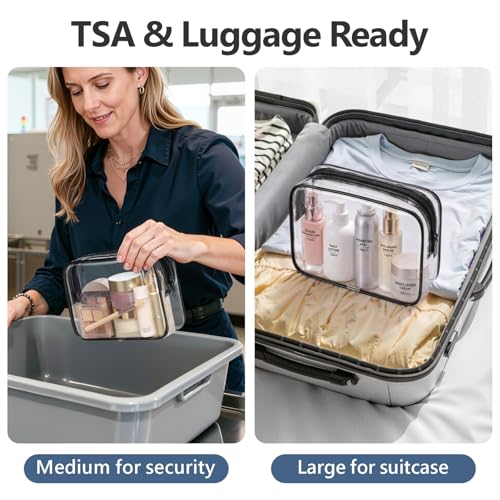 PACKISM Clear Makeup Bag for Travel - TSA Approved Toiletry Bag, 2 Black - color: 2 Active Black, size: Mixed Size Series (1 Medium + 1 Large)
