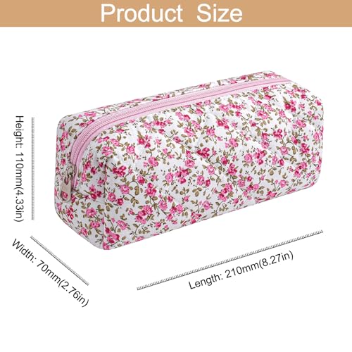 Cute Floral Cotton Makeup Brush Cosmetic Bag for Women, Travel Quilted Zipper Make Up Bag, Flowers Toiletry Organizer Case Kawaii Makeup Cosmetic Travel Cloth Pouch (Red Floral) - color: 03 Red Floral