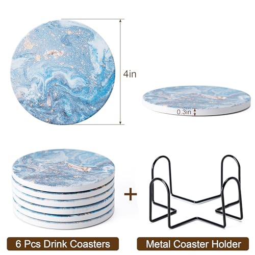 6Pcs Absorbent Coasters Set with Holder,Ceramic Drink Coaster,4 in（A9） - color: Style 9
