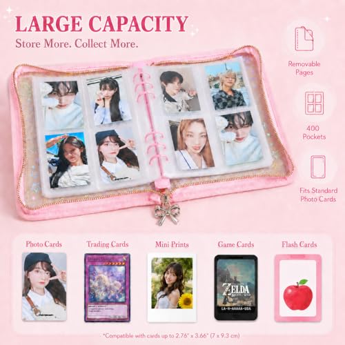 4 Pocket Card Binder for Girls, Cute A5 Clear Kpop Photocard Binder - color: A Pink, size: 4-Pocket