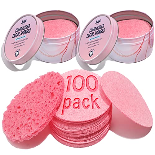 AOA Studio 100-Count Compressed Facial Sponges 100% Natural Cosmetic Spa Sponges for Facial Cleansing, Exfoliating Mask, Remove for Makeup, Dead Skin, and Dirt (100 counts, Pink) - color: Pink, size: 2 Count (Pack of 50)