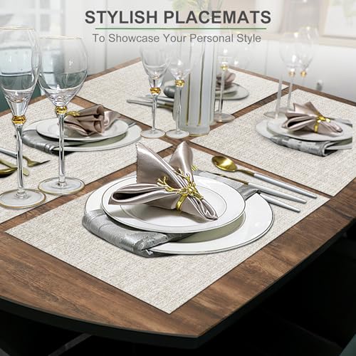 BETEAM Placemats Set of 4, Woven Place mats for Dining Table, Beige White - color: Beige White, size: 4 Pcs