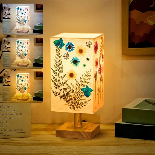 Hortsun Pressed Flower Vintage Table Lamp,Rectangle - color: Rectangle