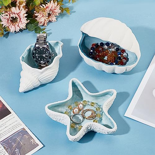 NBEADS Starfish Shape Ceramic Jewelry Tray, Aqua Shell Trinket Dish Ceramic Ring Earring Holder Ocean-themed Decorative Trinket Plate for Rings Earrings Necklaces Bracelet Jewelry Watch Keys - color: Blue&White-Starfish