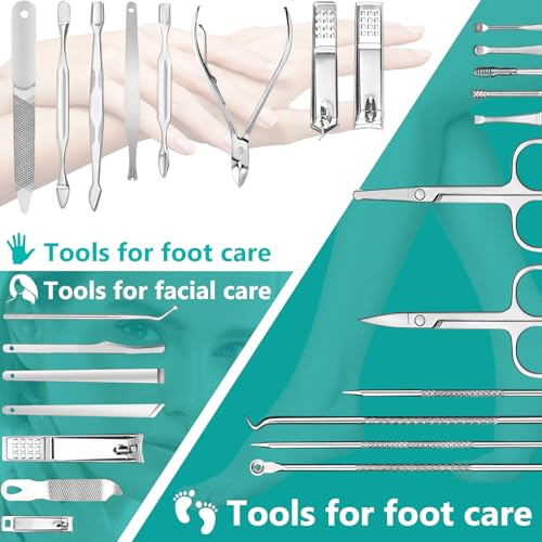 26Pcs Manicure Nail Clipper Set for Men Women Gift, Silver Accessories - color: Silver