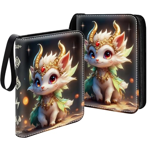 Card Binder 400 Pockets, 50 Sleeves Large Binder Trading Cards Holder 4 Pocket, Storage Organizer, Album Folder Case Protector Collector Gift Green Cartoon Cute Dragon - color: Green Cartoon Cute Dragon, size: 4 Pocket