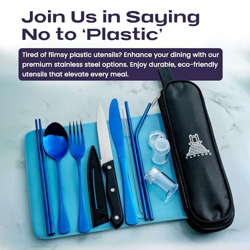 Travel Utensils With Case, 10 Pcs portable silverware set (Blue) - color: Blue, size: 10 Pieces