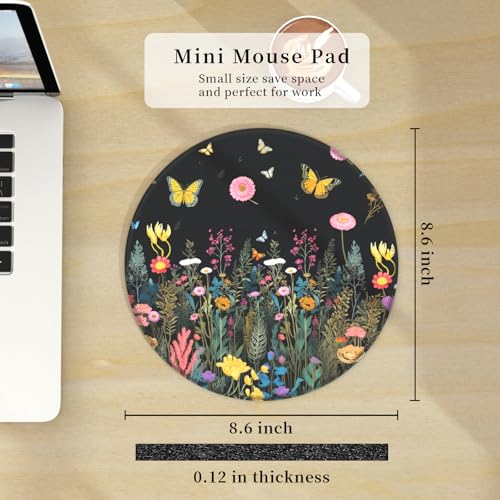 Hancynir Butterfly Floral Round Mouse Pad, Small Mousepad for Laptop Desk - color: Butterfly Flower Plants