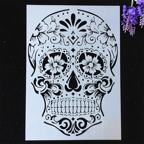 TIAMECH A4 Reusable Mandala Sugar Dead Skull Stencil for Painting - style: Mandala Skull