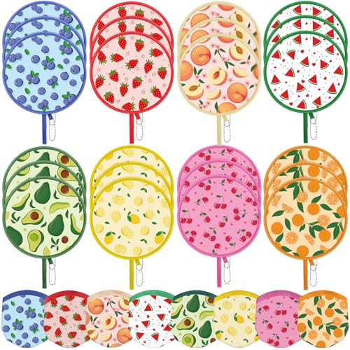 AceOrbit 24 Pcs Fruit Round Foldable Hand Fans 8 Styles Japanese Summer Fruit Foldable Fan Pop up Round Handheld Cooling Fan with Pouch for Women Summer Holiday Purse Travel Party Favor Gift Decor - style: Fruit
