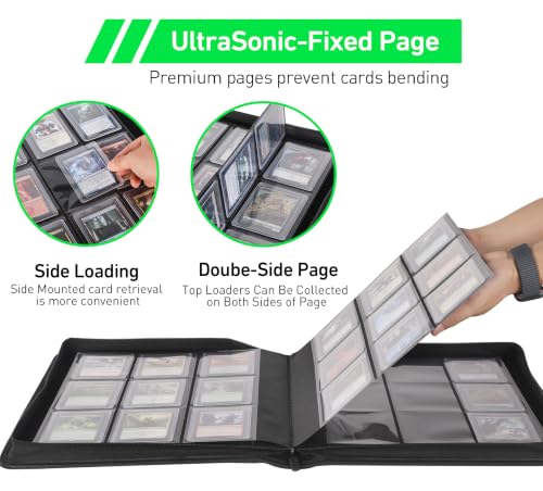 Top Loader Binder 16 Pocket, Holds 640+ Cards in 3" x 4" Toploaders, Ringless 20 Double-Sided Sleeves, Side-Loading, Spine Label with Maker Pen Toploader Binder for TCG, MTG, Sports Cards - color: Fluorescent Green, size: 16-Pocket, Holds 640 Cards