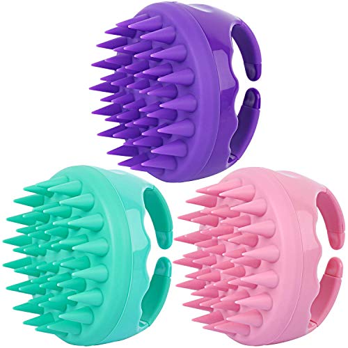 3 Pcs Silicone Scalp Massager & Shampoo Brush, Handheld Scalp Scrubber Cleansing Brush for Shower - color: 3 x Multi Color